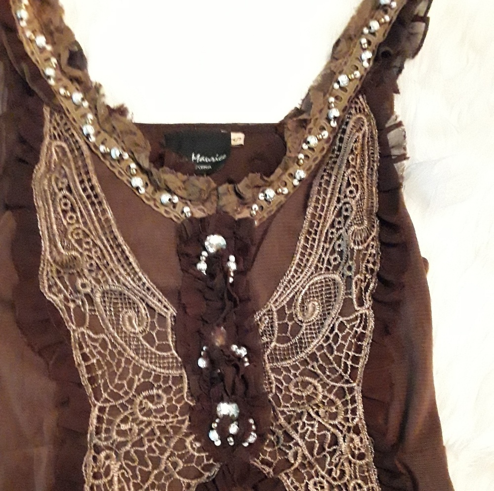 Brown Tank with Lace Ruffle - Picture 2 of 6